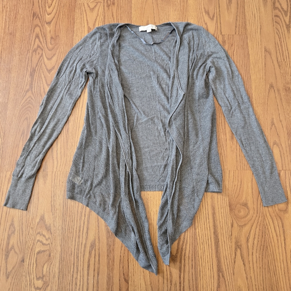 Loft Gray Open Front Cardigan Sweater Waterfall Hem Knit Soft Casual Work XS